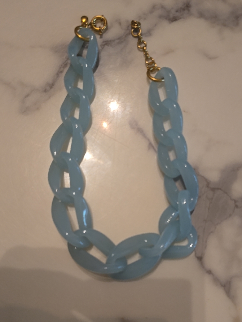 J. Crew Pale Blue Resin Link Necklace with Gold Hardware
